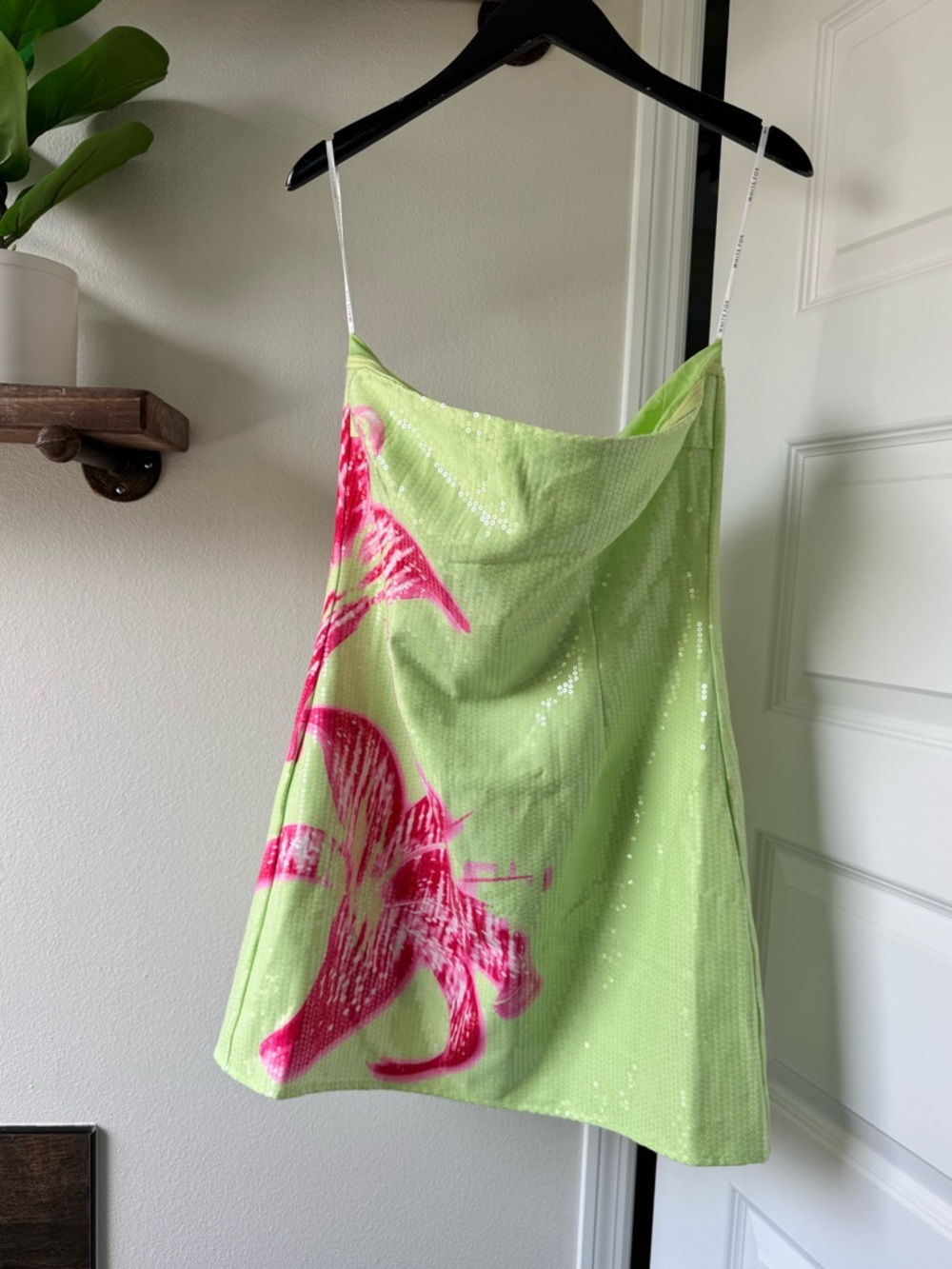 White Fox Lime Green Sequin mini dress